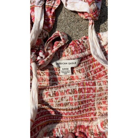 American Eagle Dress Women Size Small Floral Smocked Bodycon Mini Patchwork - Picture 4 of 5